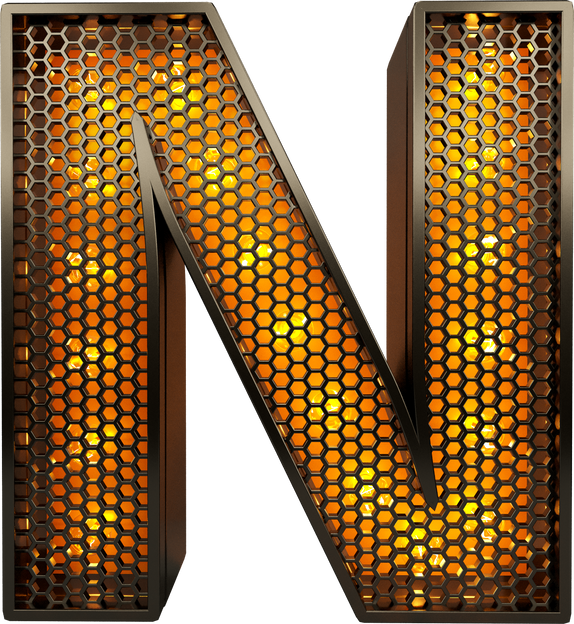 letter N of the alphabet in grid 3d render