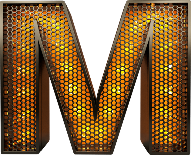 letter M of the alphabet in grid 3d render